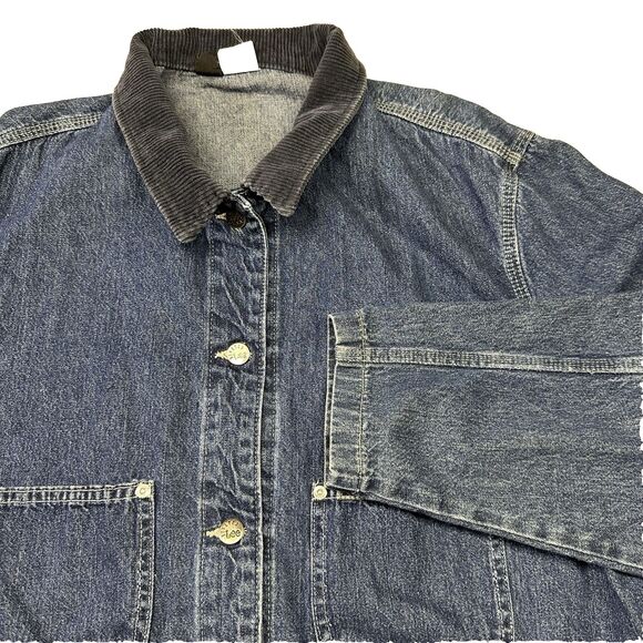 Vintage Lee Riveted Denim Chore Jacket XL Tall – Corduroy Collar Workwear - Picture 3 of 8